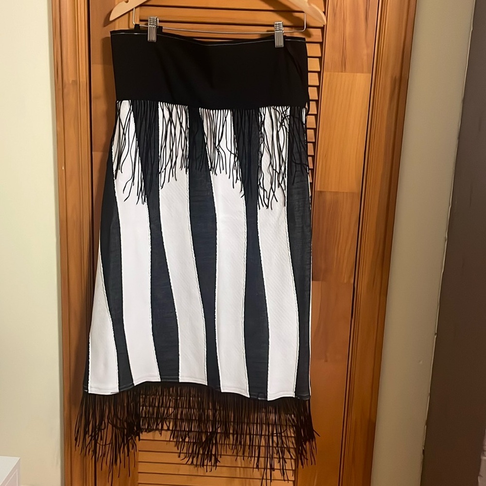 Black and White Fringe Midi Dress